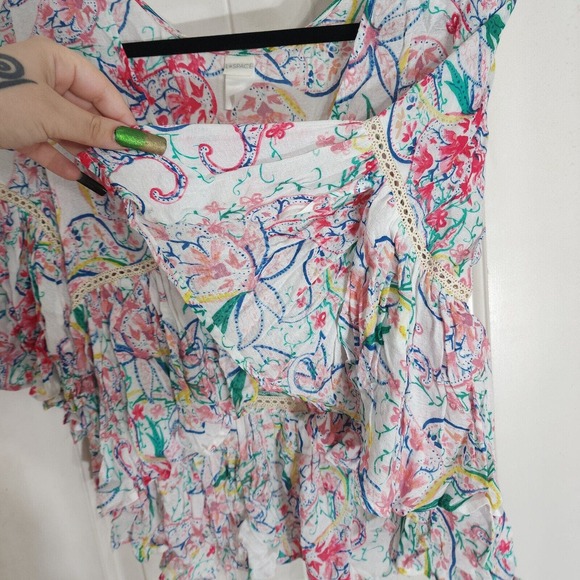 L Space Crop Blouse Womens S Multicolor Paisley Short Flutter Sleeve Tie Front - Picture 7 of 9